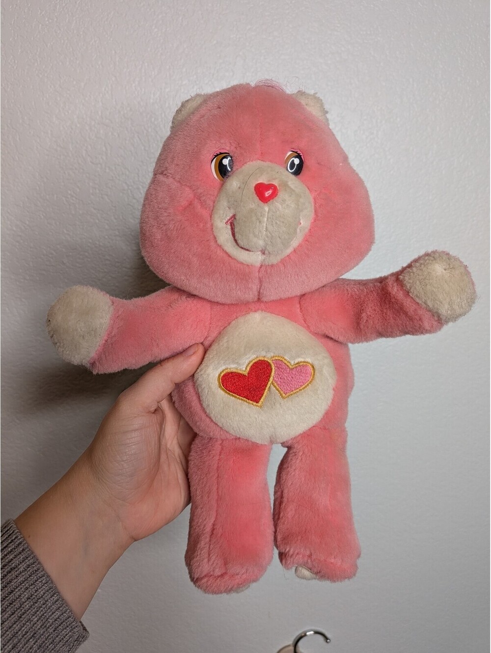 Vintage 2004 Care Bears Love-a-Lot Bear Pink Plush Two Hearts Play Along